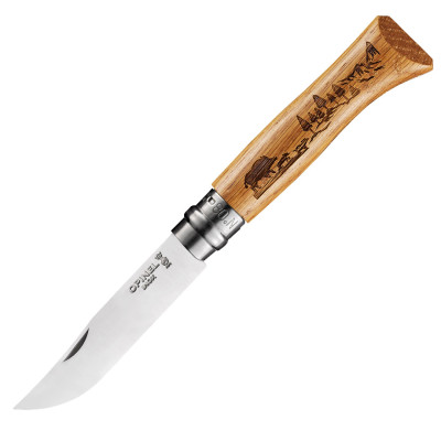 002331 Opinel No.08 Oak Engraved - Divlja svinja